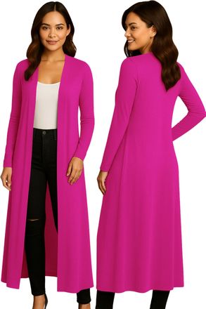 Re Tech UK Ladies Womens Maxi Plus Size Long Cardigans for Women UK Collared Top Long Full Sleeve Floaty Womens Cardigans Coatigans Sizes 8-26 (Hot Pink - XXXL)