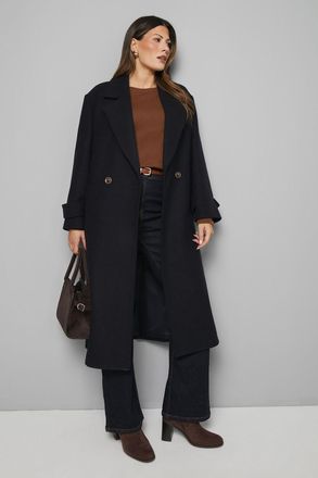 Wallis Womens Double Breasted Car Coat - Navy - Size 12 UK