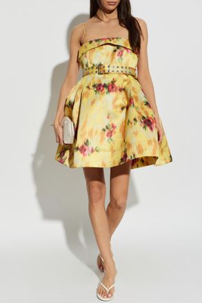 Ganni Short Dress With Belt, Womens, Yellow