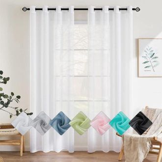 OEM Cortinas Trasl&uacute;cidas, Color Liso, Paneles Lisos, Cortinas De Voile, Cortinas Elegantes Para Dormitorio Y Sala De Estar, Cortinas Con Ojales, 2 Paneles