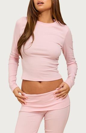Edikted Ivanne Long Sleeve Stretch Cotton Top in Pink at Nordstrom, Size X-Small