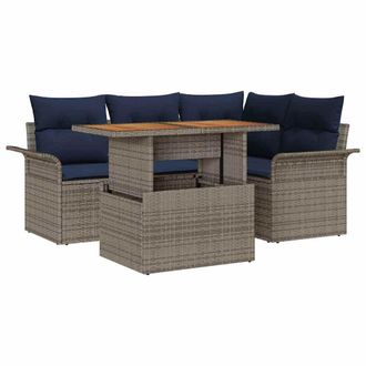 vidaXL Conjunto De Sof&aacute; De Jard&iacute;n Con Coj&iacute;n 5 Pcs Gris Y Azul Marino Vidaxl