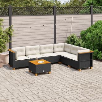 vidaXL Vidaxl - Set De Sof&aacute;s De Jard&iacute;n 7 Pzas Con Cojines Rat&aacute;n Sint&eacute;tico Negro