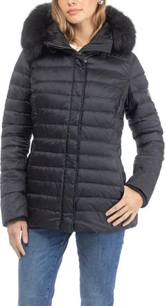 Gorski Apres-Ski Horizontal Short Jacket With Detachable Genuine Shearling Hood Trim in Black/black at Nordstrom, Size X-Small