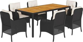 vidaXL Set De Comedor De Jard&iacute;n 7 Pzas Y Cojines Rat&aacute;n Sint&eacute;tico Negro Vidaxl