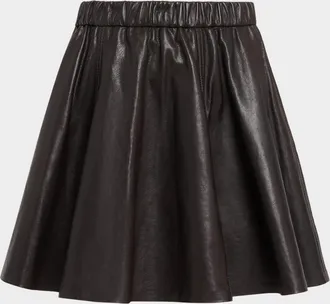 Brunello Cucinelli Leather Flared Mini Skirt