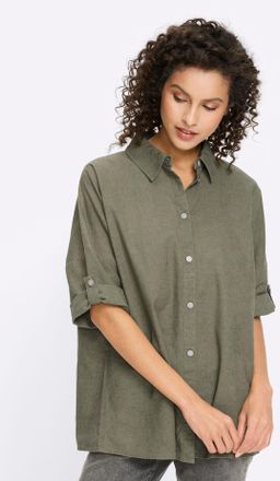 Heine Hemdbluse HEINE, Damen, Gr. 34, khaki, 55% Leinen, 45% Baumwolle, unifarben, Rundhals, Blusen Hemdbluse