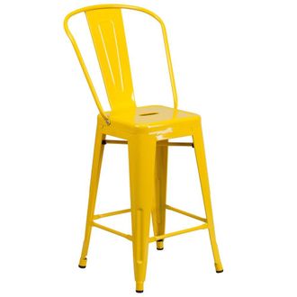 Flash Furniture 24 High Yellow Metal Indoor-Outdoor Counter Height Stool with Removable Back