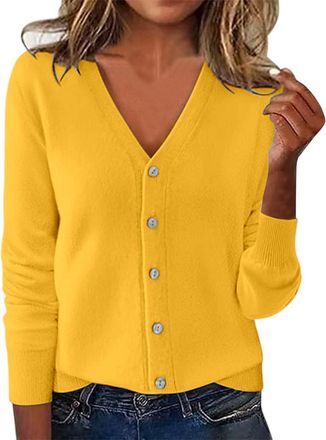 Generic Cardigans for Women Long Sleeve Open Front Lightweight Knit Sweaters Button Down V Neck Ribbed Cardigan Ladies Winter Soft Comfy Jumper Outerwear Plus