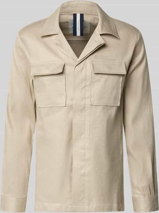 Profuomo Regular Fit Hemdjacke aus Leinen-Mix mit Brusttaschen in Beige, Gr&ouml;&szlig;e S
