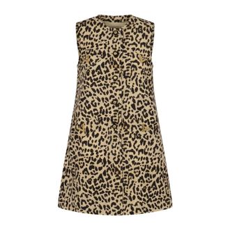 Valentino Kleedjes, Dames, Veelkleurig, M, Wol, Animalier Leopard Patroon Gilet Kleding
