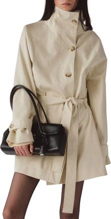 Mango Funnel Neck Belted Trench Coat in Ecru at Nordstrom, Size Xx-Small