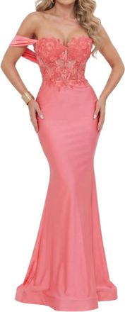 Terani Couture Off-Shoulder Trumpet Long Prom Dress In Coral