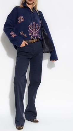 Etro Straight-leg Trousers, Womens, Navy Blue