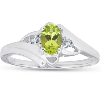 Pompeii3 5/8ct Oval Peridot & Diamond Ring 14K White Gold Size Selectable