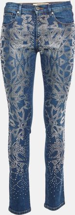 Roberto Cavalli Blue Denim Studded Slim Fit Jeans S/waist