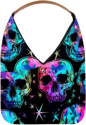 Generic Color Skull Head Stars Reusable Lightweight Grocery Bags - Foldable Into Compact Pouch, Washable & Sturdy, Multipurpose for Shopping and Travel