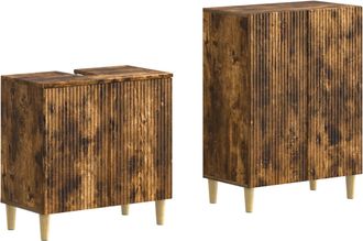 vidaXL Juego De Gabinete De Ba&ntilde;o De 2 Piezas Arnhem Roble Ahumado Vidaxl