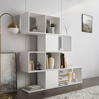 Dmora Estanter&iacute;a Budrio, Biblioteca 9 Estantes, Instalaci&oacute;n En Suelo, Uso Como Divisor De Espacio, 93x28x142h Cm Blanco