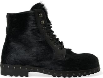 Dolce & Gabbana Enkellaarsjes - Heren - Veterlaarzen - Zwart - 40 EU - Leer - Schoenen