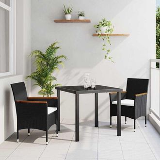 vidaXL Conjunto De Comedor De Jard&iacute;n Con Coj&iacute;n 3 Pcs Negro Polirat&aacute;n Vidaxl