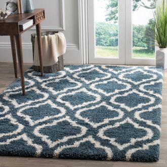 Safavieh Hudson Shag Machine Made Area Rug, Slate Blue / Ivory Shag Flokati Style Easy Care