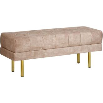 Beliani Panca imbottita Glam Sgabello Pouf Accento Gambe in metallo dorato Motivo solido Taupe Roseville