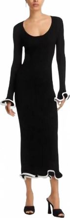 Jonathan Simkhai Solani Ribbed Knit Ruffle Midi Dress In Black/ Grizzly