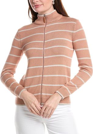Lafayette 148 New York Petite Stripe Fitted Silk-Blend Bomber Cardigan