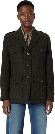 Gerard Darel Nadira Herringbone Jacket in Charcoal at Nordstrom, Size 12