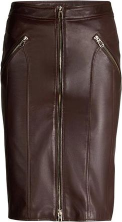 Joop Leren Rok met Ritssluiting Details - Dames - Leren & Su&egrave;de rokken - Bruin - S - Leer - Rokken