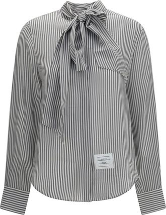 Thom Browne Camisa de Seda a Rayas con Cuello Desmontable - Blouses & Shirts - Mujer - Gris - L