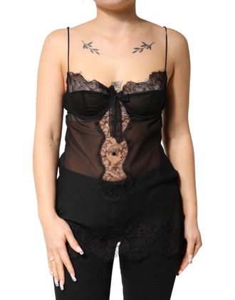 Dolce & Gabbana Womens Black Silk Floral Lace Chemise Lingerie Top 04+pa+se+vi