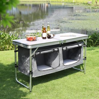 Woltu Woltu Tavolo Campeggio Pieghevole Mobile Cucina Da Campeggio Con 2 Scomparti