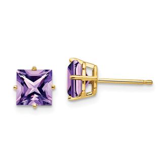 Diamond2Deal 14k Yellow Gold 6mm Princess Cut Amethyst Earrings