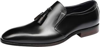 Generic Mens Slip on Casual Loafers Low Block Heel Office Dress Shoes Pointed Toe Business Formal Shoes with Tassel,Black,7.5 UK