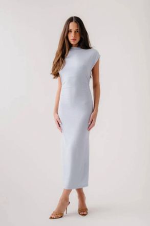 Sablyn Mesa Slouchy Mock Neck Midi Dress In Whisper (Light Blue)
