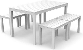 Trade Shop Trade Shop - Copy Of Set Salotto Con Tavolino 2 Poltrone Bianco Effetto Rattan Con Cuscini Giardino 591073