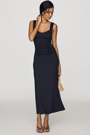 Maeve Square-Neck Ruched Knit Midi Dress