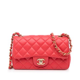 Chanel Pre-owned Womens Mini Classic Flap Bag Red - Light Pink Leather - One Size