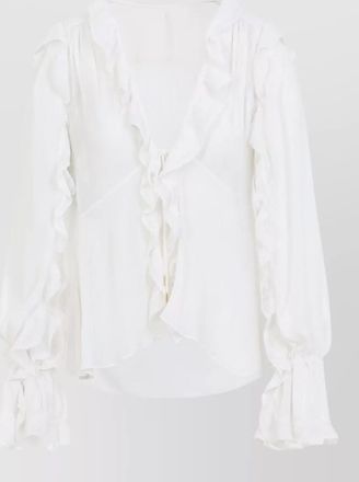 Alberta Ferretti silk creponne ruffled v-neck long-sleeve blouse