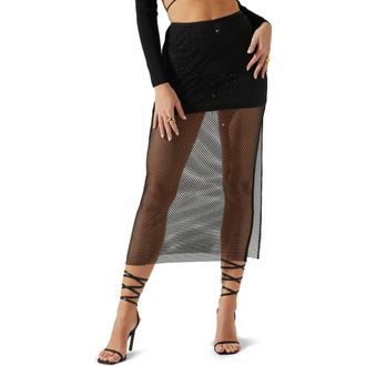 ASTR the Label Mimi Sparkly Mesh Midi Skirt in Black at Nordstrom Rack, Size Small