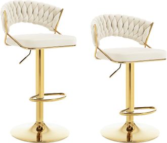 Woltu Woltu 2x Taburete Alto Giratorio Ajustable Para Cocina, Taburete De Bar, Reposapi&eacute;s, Crema