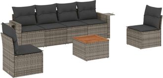 vidaXL Vidaxl - Set De Sof&aacute;s De Jard&iacute;n 7 Piezas Con Cojines Rat&aacute;n Pe Gris