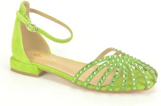 Alma En Pena Groene platte sandalen met strass - Dames - Ballerinas - Groen - 38 EU - Schoenen