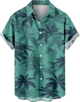 Generic Men Hawaii Shirts | Beach Vacation Shirts | Lapel Shortsleeve Shirt Aloha Shirts Funky Party Prom Cardigan Tropical Flower Shirt Fashion Printed Butto