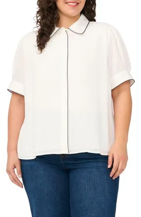 CeCe by Cynthia Steffe Georgette Button-Up Top in New Ivory at Nordstrom, Size 3X