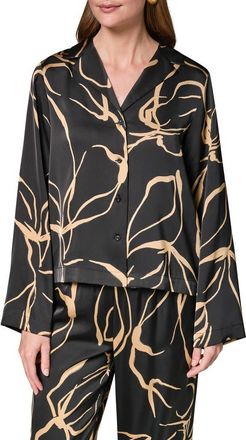 DKNY Print Satin Shirt in Black/fawn at Nordstrom, Size X-Small