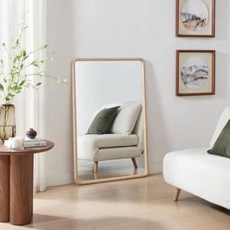 Furniturebox Rowena Oak Wood Large 120x80cm Rectangle Wall Mirror in Light Brown | Size: 120x80 cm