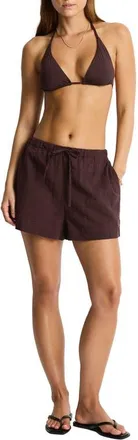 Sea Level Australia Textured Gauze Cover-Up Shorts in Chocolate at Nordstrom, Size X-Large